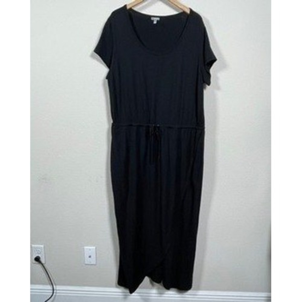Talbots Maxi Dress Women 2X Black Excellent Short Sleeve Drawstring Tulip Hem